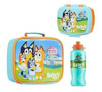 Bluey Bolsa Termica Porta Alimentos, Set 3 Piezas con Loncheras para Niños, Fiambrera Infantil Sandwichera y Botella de Agua, Merienda Bocadillos Guardería Accesorios Oficiales (Azul/Naranja)