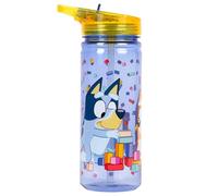 Bluey Botella de plástico con pajita sin BPA - Botella de agua escolar para niños 100% impermeable y duradera, 580 ml