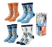 Bluey Calcetines para Niño y Niña, Diseño Bingo Set de 4 Calcetines Clasicos y Hucha de Regalo, Talla EU 23/26