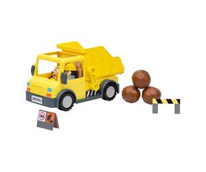 Bluey Camión basculante con función de Carga y Figuras exclusivas | Sal a trabajar con Bluey; incluye figura exclusiva con casco de seguridad y Bingo manchada de barro; +3 años