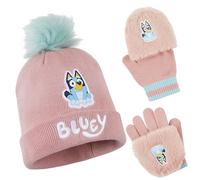 Bluey Conjunto Accesorios de Invierno para Niñas - Gorro, Bufanda Niña y Guantes o Gorro y Guantes, Regalos para Niños (Rosa 2 Pzs, 2-8 Años)