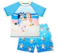 Bluey Conjunto de natación para niños de 2 piezas con pantalones cortos de natación y camiseta con protección solar UV para niños de 2 a 6 años, azul, 4-5 Años