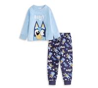 Bluey Conjunto de Pijama de Manga Larga y pantalón Largo para niño, Azul Claro y Azul Oscuro de Felpa Suave con Estampado | Ropa de Dormir