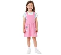 Bluey Conjunto de vestido y camiseta para niñas | Vestido rosa con bolsillos | Camiseta blanca con estampado completo | Correas ajustables | Algodón suave, rosa, 2-3 años