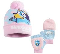 Bluey Conjunto Invierno Niña 3-6 Años, Set 2 o 3 Piezas con Gorro, Guantes y Bufanda, Accesorios Cálidos Infantiles (Rosa 2 Pcs)
