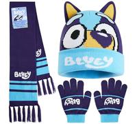 Bluey Conjunto Invierno Niña 3-6 Años, Set 2 o 3 Piezas con Gorro, Guantes y Bufanda, Accesorios Cálidos Infantiles (Azul Marino 3 Pcs)