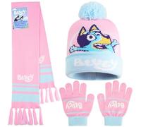 Bluey Conjunto Invierno Niña 3-6 Años, Set 2 o 3 Piezas con Gorro, Guantes y Bufanda, Accesorios Cálidos Infantiles (Rosa/Azul 3 Pcs)