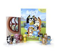 Bluey Diverti-Libros - Libro infantil de cuentos, 10 figuras, 1 alfombra de juego