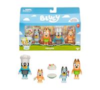 Bluey Es la Hora de la Tarta paulova con el Pack de 4 Figuras «Tarta paulova, Incluye, Bingo, Bandit con Gorro de Chef y Chilli, además de 2 Accesorios, 4 Figuras articuladas de 6-7,6 cm