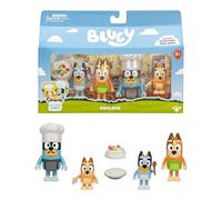 Bluey Es la Hora de la Tarta paulova con el Pack de 4 Figuras «Tarta paulova, Incluye, Bingo, Bandit con Gorro de Chef y Chilli, además de 2 Accesorios, 4 Figuras articuladas de 6-7,6 cm
