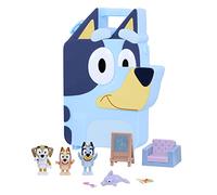 Bluey Estuche de transporte de juguetes Play & Go de lujo, organizador portátil de juguetes para niños con tapete de juego, figuras de 3, 2.5 pulgadas y 6 accesorios, juguetes pequeños para niños a