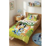 Bluey - Juego de cama infantil 100% algodón, funda nórdica de 100 x 135 cm + funda de almohada de 40 x 60 cm, diseño reversible familiar Heeler (Bluey, Bingo, Bandit, Chilli), ideal para cama de bebé