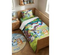 Bluey Funda Nórdica Bebé 100x135 + Funda Almohada 40x60 Festivo Bingo Pom | Ropa de cama bebé | Algodón natural suave transpirable Oeko-Tex | Guirnalda arcoíris y confeti | Licencia oficial | Cuna