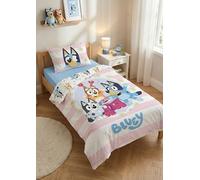 Bluey Funda Nórdica Bebé 100x135 + Funda Almohada 40x60 Rosa Rayas Bingo | Ropa de cama bebé | Algodón natural suave transpirable Oeko-Tex | Muffin en pijama fondo bicolor | Licencia oficial | Cuna