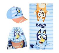 Bluey Gorra de Beisbol Toalla y Mochila Saco Cuerdas Cordón, Set 3 Piezas Infantil, Regalo de Verano Playa Piscina Excursiones para Niños y Niñas