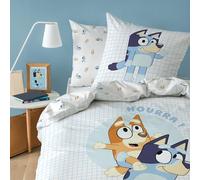 BLUEY HOURRA Juego de cama infantil para 1 persona | 100% algodón | OEKO-TEX | Funda nórdica de 140 x 200 cm + funda de almohada de 63 x 63 cm | Estampado | Azul