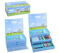 Bluey Juego de 52 piezas de papelería para colorear con punta de fieltro de acuarela, lápices de colores y lápices, juego de viaje para niños