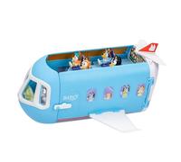 Bluey Juego de avión plegable 3 en 1 con la familia Heeler, con juego exclusivo de Fish 'n' Chip Shop, el avión se convierte en resort hotelero y barco, más de 25 sonidos; 4 personajes exclusivos