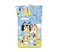 Bluey - Juego de cama individual | Funda nórdica reversible de 140 x 200 cm + funda de almohada grande de 70 x 90 cm, 100 % algodón, ropa de cama suave y transpirable para niños, funda de edredón con