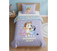 Bluey - Juego de cama infantil de 140 x 200 cm, funda nórdica de 100% algodón, con funda de almohada de 65 x 65 cm, diseño reversible Goodnight Bluey y Bingo, color lavanda