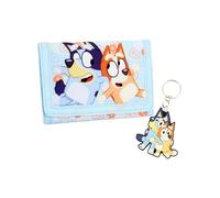 Bluey Juego de cartera y llavero para niños | Cartera triple de dibujos animados para niños pequeños con diseño genial | Regalo divertido para niños y fans