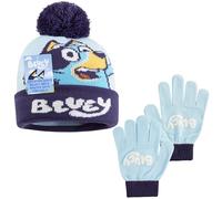 Bluey Juego de gorro y guantes de invierno para niñas de 3 a 6 años, 2 o 3 piezas, gorro de punto suave y cálido, guantes y bufanda, bonitos regalos para niños, Azul 2 unidades, 3-6 años