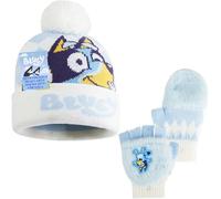 Bluey Juego de gorro y guantes de invierno para niñas de 3 a 6 años, 2 o 3 piezas, gorro de punto suave y cálido, guantes y bufanda, bonitos regalos para niños, Azul/blanco, 2 unidades, 3-6 años