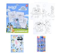 Bluey Juego de Papelería, Incluye 6 Ceras de Colorear, 8 Hojas de Colorear y Pegatinas, Regalo Set de Papeleria para Niños