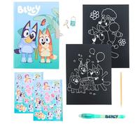 Bluey Juego de Papelería, Incluye Papel de Rascar Cuaderno Boligrafo Pegatinas y Candado con Llaves, Regalo Set de Papeleria para Niños