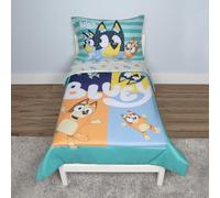 Bluey Juego de Ropa de Cama Infantil de 4 Piezas, Incluye edredón, Juego de sábanas, sábana Bajera + sábana encimera + Funda de Almohada Reversible para Cama de niños, Color Azul