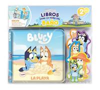 Bluey La Playa Libros para la Hora del Baño - Libros de actividades para niños, 6 figuras con ventosa, 1 bolsa de malla