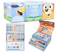 Bluey Maletin Pinturas para Niños, Más de 140 Piezas de Arte para Viaje o Escuela (Azul 3 Tier)
