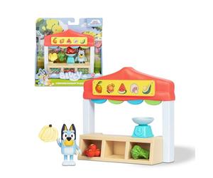 Bluey Mini Playset Tienda Farmer's Market, Set de la Serie Animada, Playset con Figuras Articuladas Amigos, Muñecos de la Serie Infantil, Juguetes Exclusivos, Famosa (BLY70200)