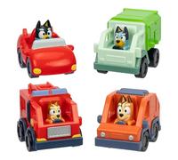 Bluey Mini Racers, 4 de los vehículos más Populares en Forma de Mini. Rueda y Corre con camión de Basura, camión de Bomberos Bingo, Bandido Convertible y Chile Heeler 4WD, colecciónalos Todos