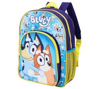 Bluey Mochila escolar prémium para niños y niñas, con bolsillo lateral de malla y bolsillo frontal con cremallera