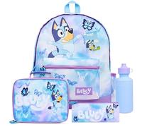 Bluey Mochilas Escolares Set de Mochila Escolar Guarderia 4 Piezas con Botella Agua Estuche Escolar Bolso Deporte o Bolsa Almuerzo Mariposa