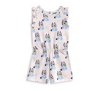 Bluey Mono rosa claro sin mangas para niña | Conjunto floral de cuello redondo con volantes y bolsillos | Ropa informal de verano | Diseño de personajes Bingo | Ropa cómoda para niños