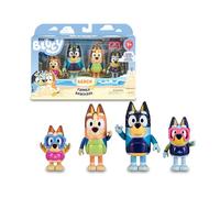 Bluey - Pack 4 Figuras Playa, Figuras articuladas Familia preparados para IR a la Playa, muñecos de la Serie Infantil, muñecos de Chilli, Bandit, Bingo Vestidos, Famosa (BLY63100)