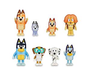 Bluey - Pack 8 Figuras Familia y Compañeros del Cole, Figuras articuladas, muñecos de 6-8 cm, colección de Personajes de la Serie de Dibujos Infantil, niños y niñas +3 años, Famosa (BLY49000)