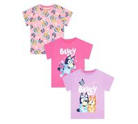Bluey Pack De 3 Camisetas, Camisetas De Verano para Niña, Lote de 3 Camiseta para Niña, Ropa Infantil Algodón, Rosa 6-7 Años
