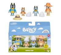 Bluey Pack de 4 Figuras, Viaje en Familia, Figuras articuladas de 6,3 cm, Bingo, Bandit y Chilli, con Accesorios