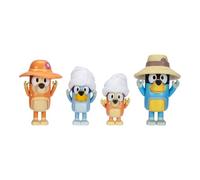 Bluey Pack de 4 Figuras, Viaje en Familia, Figuras articuladas de 6,3 cm, Bingo, Bandit y Chilli, con Accesorios