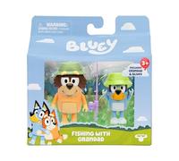 Bluey Paquete de 2 figuras - Pesca con abuelo, figuras de 2.5 pulgadas con accesorios, los niños pueden recrear sus momentos favoritos del episodio - Abuelo