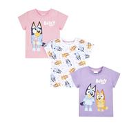 Bluey Paquete de 3 camisetas para niñas | 100% algodón y bingo multipack de camisetas de verano | Edades de 2 a 8 años | Producto oficial, multicolor, 3-4 años