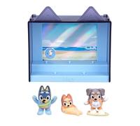 Bluey Paquete de episodios Fuzzies: La playa. Con 3 minifiguras coleccionables especialmente flocadas (incluye 1 exclusiva), vitrina, tarjeta de intercambio de papel de aluminio y guía de