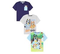 Bluey Paquete de tres camisetas para niños y niñas, turquesa, 5-6 Years