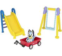 Bluey Park Play Set Articulated 2.5 Inch Action Figure and Three Piece Park Playset with Swing, Slide and Ridable Wagon Official Collectable Toy