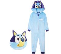 Bluey Pijama Mono de Una Pieza con Capucha para Niño - Regalos Niños (Azul con Bolsa, 2-3 Años)