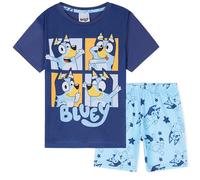 Bluey Pijama Niña Pijama Manga Corta 2 Piezas Camiseta y Pantalón Corto Ropa Verano Algodón 2-6 Años (Azul Marino/Azul, 2-3 Años)