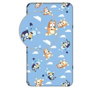 Bluey Sábana bajera ajustable 100% algodón, sábana individual con esquinas elásticas, 90 × 200 + 25 cm, sábana para niños con licencia oficial de Bluey
